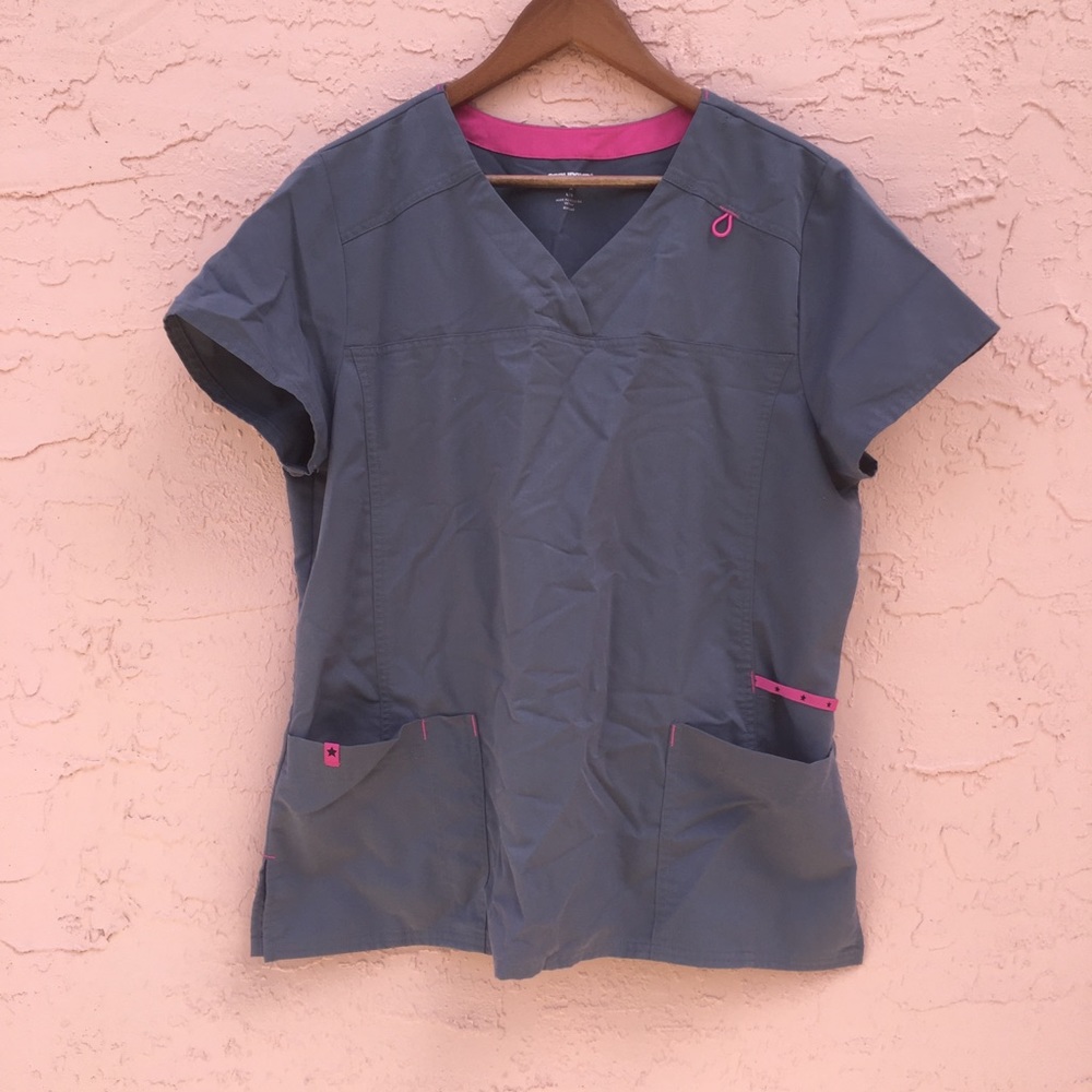 Scrubstar Gray & Pink Scrub Top
